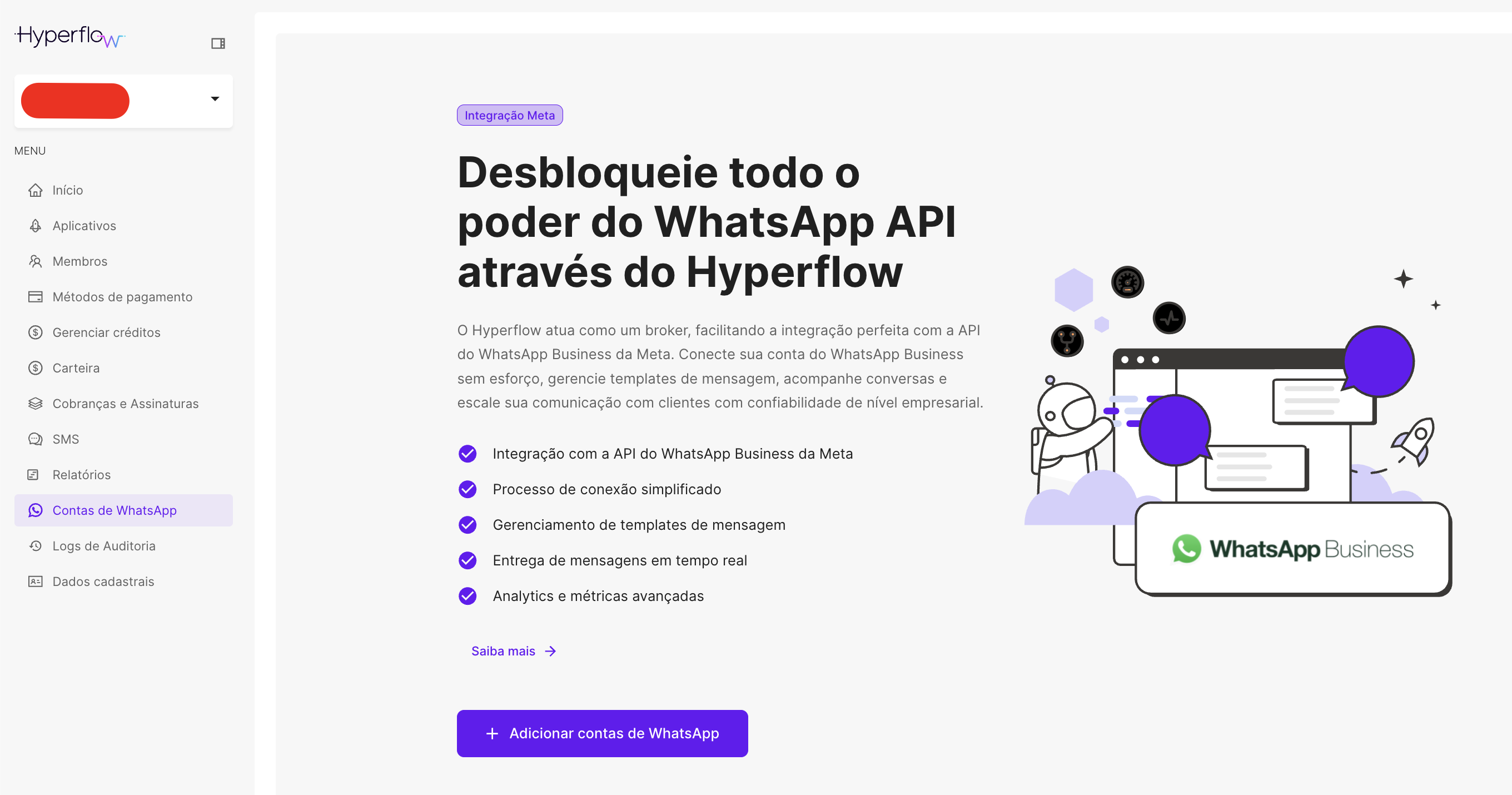 Menu contas de WhatsApp
